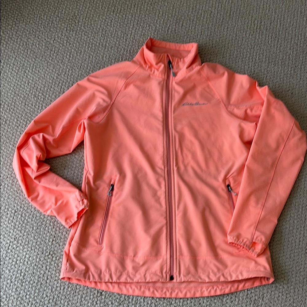 Eddie Bauer women’s light jacket size M bright orange, 2 zip pockets